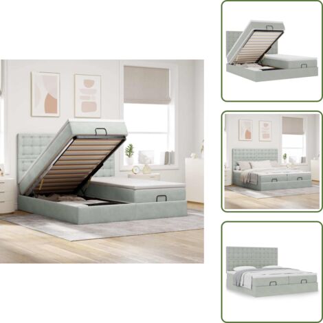 Estructura de cama - vidaXL Estructura de cama otomana colchones terciopelo gris claro - Cama matrimonio