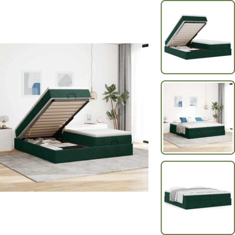 Estructura de cama - vidaXL Estructura de cama otomana colchones terciopelo verde oscuro - Cama con mecanismo hidráulico