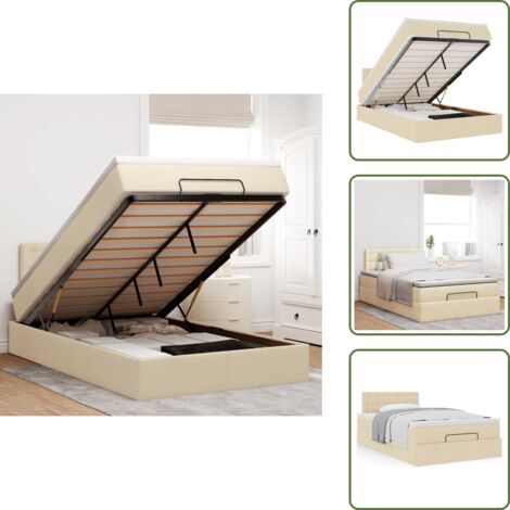 Estructura de cama - vidaXL Estructura de cama otomana con colchón tela crema 120x200 cm - Colchón ensacado