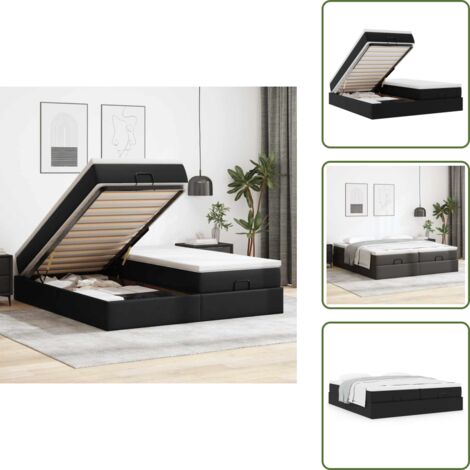 Estructura de cama - vidaXL Estructura de cama otomana con colchones cuero sintético negro - Cama con mecanismo hidráulico