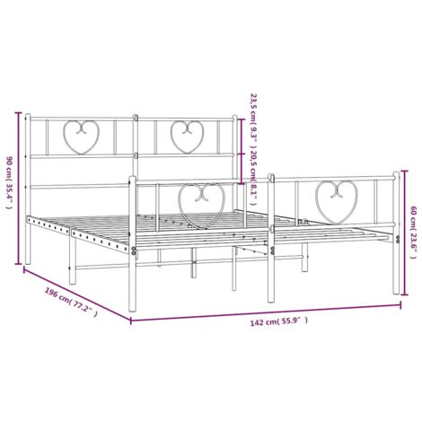 Estructura de cama Videxl con cabecero y pies 135x190 cm Metal blanco, cama de metal, fácil montaje