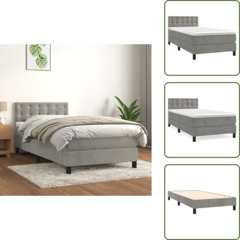 Estructura de cama y Colchón, Cama para adulto,Cama box spring con colchón terciopelo gris claro 90x190 cm -80266
