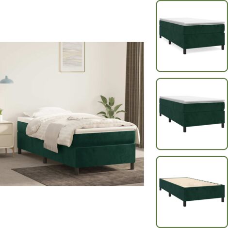 Estructura de cama y Colchón, Cama para adulto,Cama box spring con colchón terciopelo verde oscuro 100x200 cm -45699