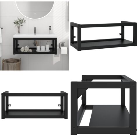Estructura de lavabo suspendido hierro negro 79x38x31 cm - Soporte de baño - Almacenamiento de baño