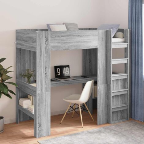 Estructura de litera con escritorio Gris 90 x 190 cm