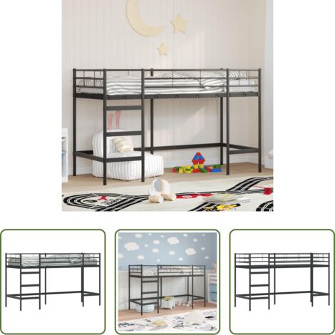 Estructura de litera -  Estructura de litera para niños Negro 90 x 190 cm Acero