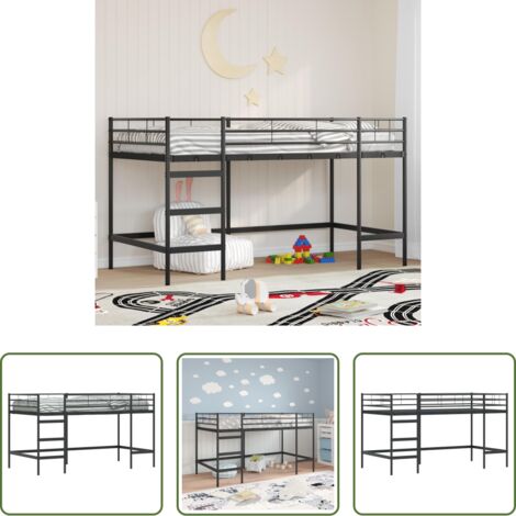 Estructura de litera -  Estructura de litera para niños Negro 90 x 200 cm Acero