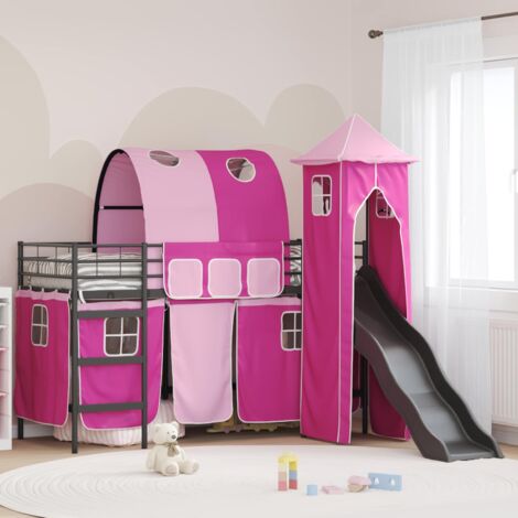 Estructura de litera para niños Negro y Rosa 75 x 190 cm Metal
