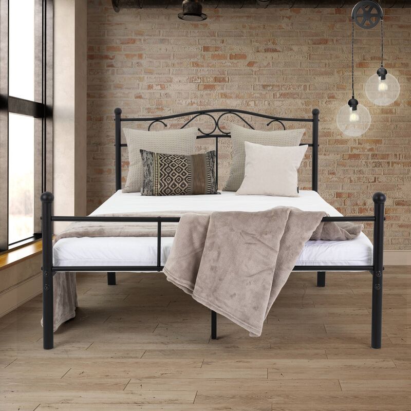 

Estructura metálica de cama con cabecero piecero acero somier negro 120x200 cm