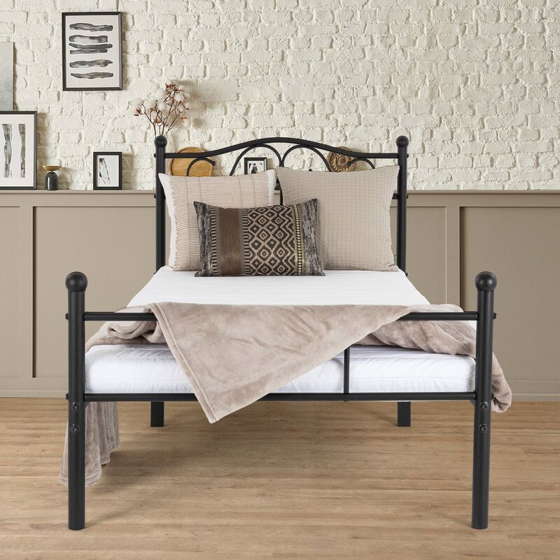 

Estructura metálica de cama con cabecero piecero acero somier negro 90x200 cm