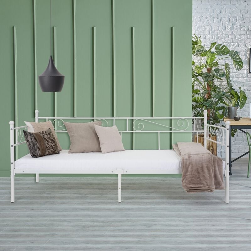 

Estructura metálica sofá-cama con cabecero piecero acero somier blanco 90x200 cm