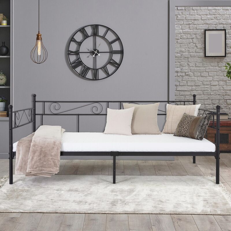 

Estructura metálica sofá-cama con cabecero piecero acero somier negro 90x200 cm