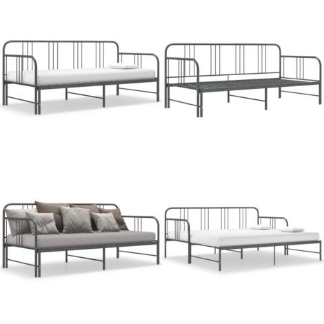 Estructura sofá cama extraíble sin colchón metal gris 90x200 cm - Cama de metal - Sofá cama con barandilla