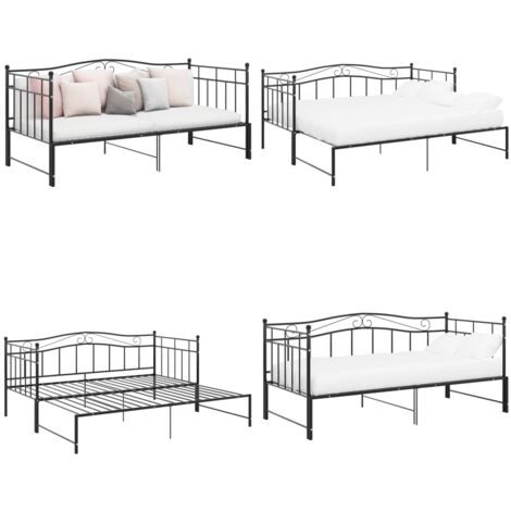 Estructura sofá cama extraíble sin colchón metal negro 90x200cm - Cama de metal - Sofá cama con barandilla