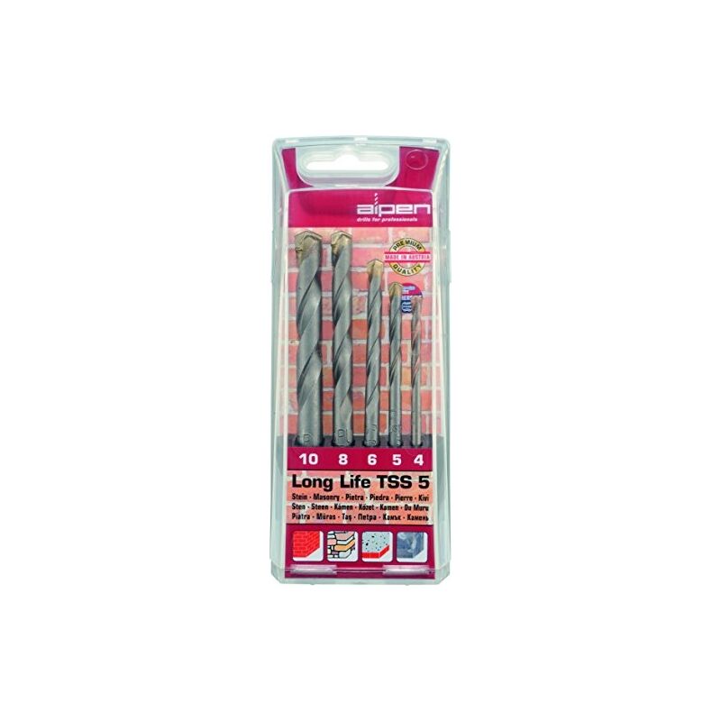Lot de 5 forets de maçonnerie 4 mm à 10 mm - Alpen