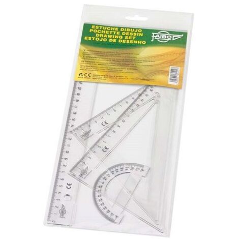Estuche con regla, escuadra, cartabon y semicirculo  Transparente