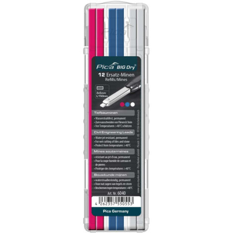 Estuche de 12 minas de marcado permanente rosa azul blanco para portaminas BIG Dry  6040SB Pica