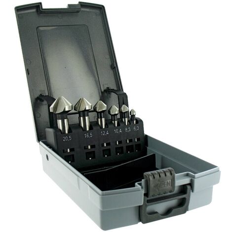 Estuche de 6 fresas para avellanar HSSE5 DIN335C a 90°, Ø 6.3 a 20.5 mm  TIVOLY 10331670005
