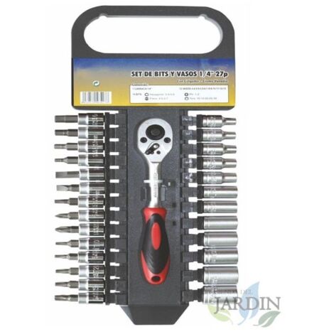 Estuche de bits y vasos 27 piezas, estuche compacto de bits y vasos, herramientas útiles
