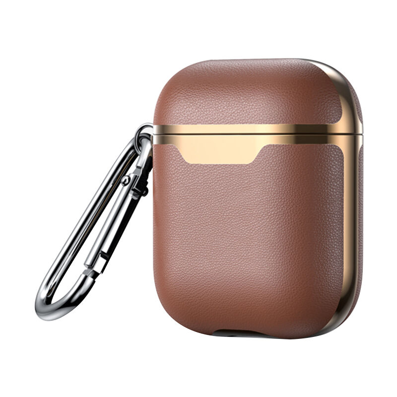 

Estuche de cuero para Airpods Fundas para auriculares inalambricos para Air Pods Estuche protector para auriculares con gancho de escalada, marron