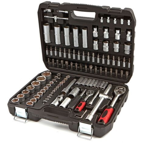 Estuche de herramientas 1/4" y 1/2" carracas, llaves, vasos, puntas, adaptadores 108 piezas
