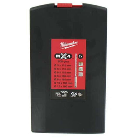 Estuche de plástico Milwaukee con 7 brocas SDS-Plus MX4