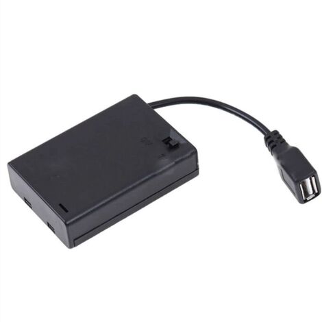 Estuche para 3 pilas AA con interruptor y conector USB.