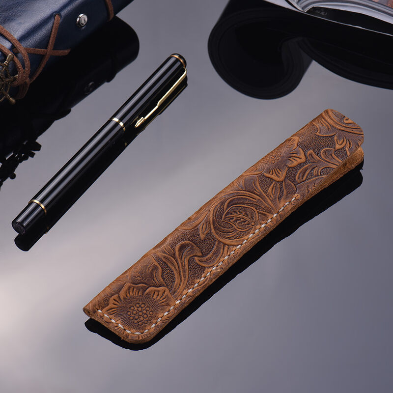 

Asupermall - Estuche para bolígrafo de cuero hecho a mano Bolsa de manga de fuente Estuche vintage para un solo bolígrafo Stylus Bolígrafo 6.3 * 1.2