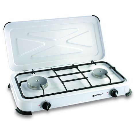 Estufa a gas 2 fuegos + tapa blanca - 104981 - kemper -