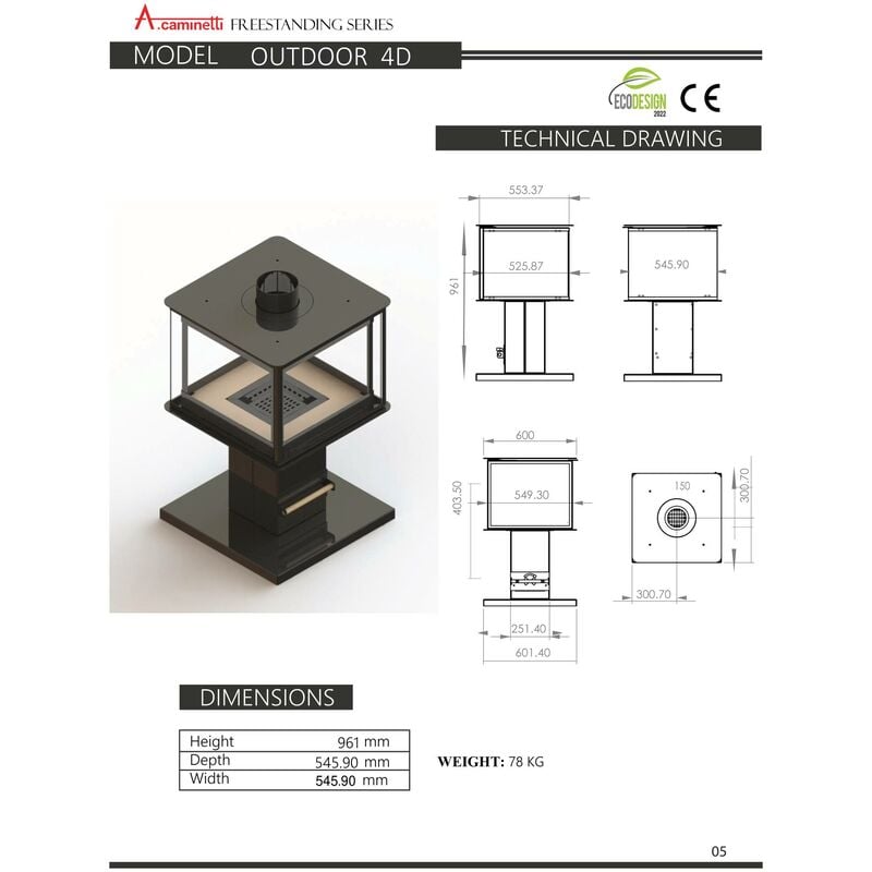 

A Caminetti - Estufa chimenea leña exterior 4-D A. Caminetti