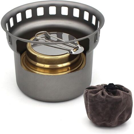 Estufa de alcohol de titanio, quemador de alcohol, estufa de leña para exteriores con soportes, estufa de camping multicombustible, estufa ultraligera para mochileros (solo horno), c