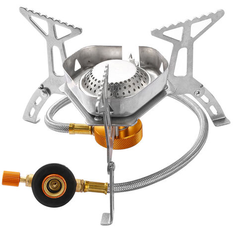 Estufa de camping de gas con encendido piezoeléctrico, estufa de camping de gas a prueba de viento para todos los quemadores de gas de cartucho de tornillo, con adaptador de estufa de camping plegable