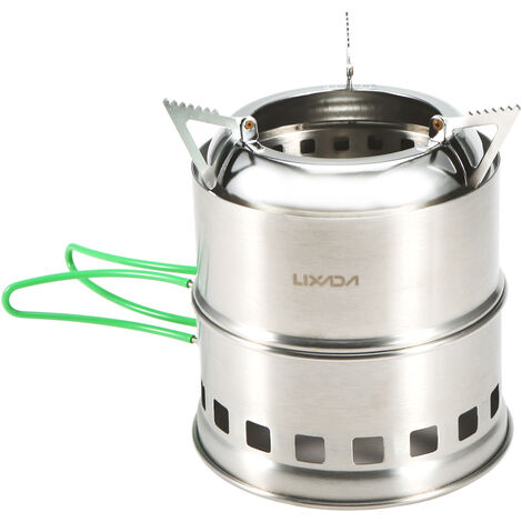 Estufa de camping plegable de acero inoxidable Estufa de leña portátil para exteriores con asas plegables y bandeja de alcohol para acampar Senderismo Mochilero Picnic BBQ (Estilo B)