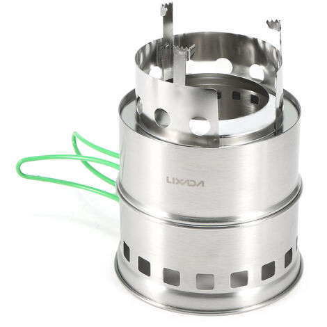 Estufa de camping plegable de acero inoxidable Estufa de leña portátil para exteriores con asas plegables y bandeja de alcohol para acampar Senderismo Mochilero Picnic BBQ (Estilo C)
