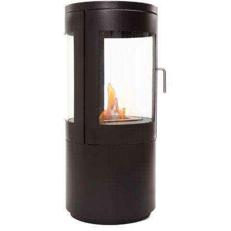 Estufa de etanol diseño de torre en acero negro con puerta de cristal templado - Negro