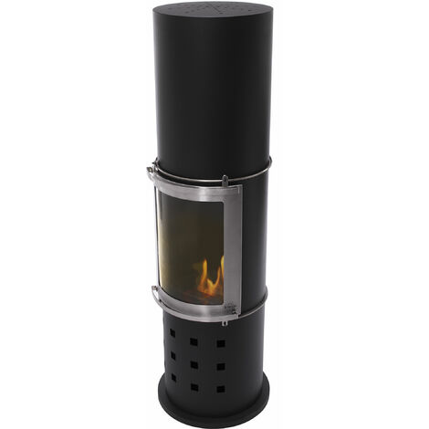 Estufa de etanol en acero negro con puerta corredera de cristal templado - Negro
