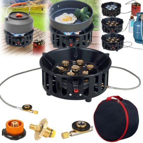 Estufa de gas de 16800 W con 3 adaptadores, resistente al viento, para camping, con encendido piezoeléctrico, bolsa de transporte, portátil, para exteriores, camping, senderismo y fiestas.