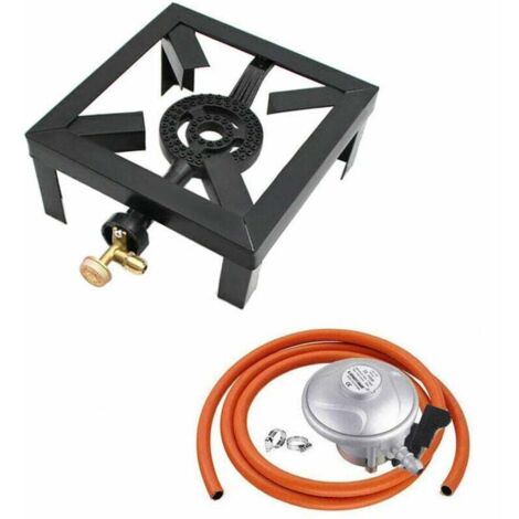 Estufa de gas de 8 kW con quemador de hierro fundido y anillo de ebullición, de GLP para exteriores, grande, con marco de hierro, portátil y control de fuego.