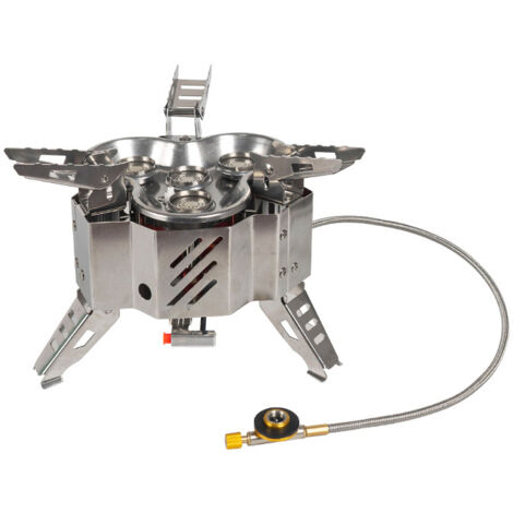 Estufa de gas para acampar, 4 quemadores, 15800 W, estufa de camping plegable portátil con encendido piezoeléctrico, utilizada para cocinar al aire libre, barbacoas, picnics, senderismo, acampadas, se