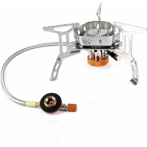 Estufa de gas para camping de 3500 W con encendido piezoeléctrico, estufa de camping a gas a prueba de viento, estufa de cama plegable,