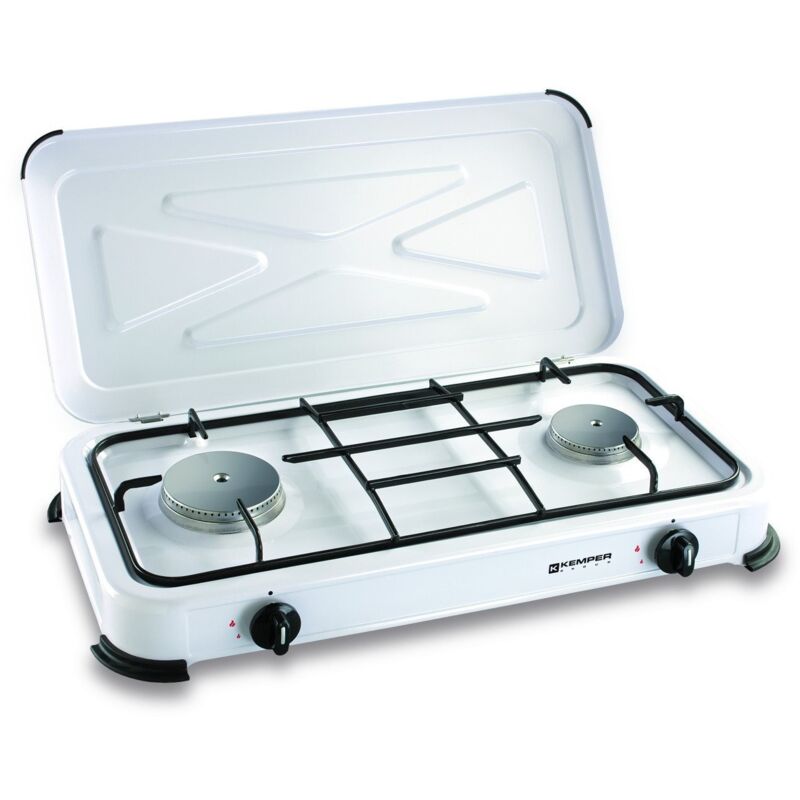 

Kemper - Estufa de gas portátil 2 quemadores 2600W Tapa lacada en blanco