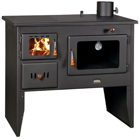 Estufa de le?a con horno para sistema de calefacci?n central, estufa de combustible s?lido con caldera integral, potencia de calentamiento de 4 + 12 kw, modelo "Prity W12 PM"
