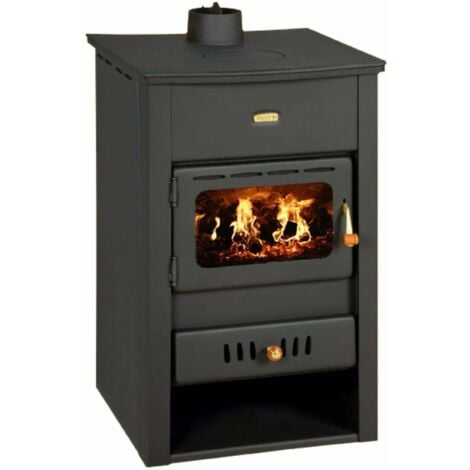 Estufa de le?a para sistema de calefacci?n central, estufa de combustible s?lido con caldera integral, potencia de calentamiento de 5 + 10 kw, modelo con hierro fundido Lid "Prity K2 CP W10"
