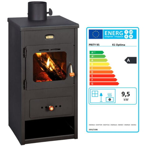 KUPRO Estufa de Leña Chimenea Estufa Leña Multi Combustible - 9.5 kw Prity K1 Optima