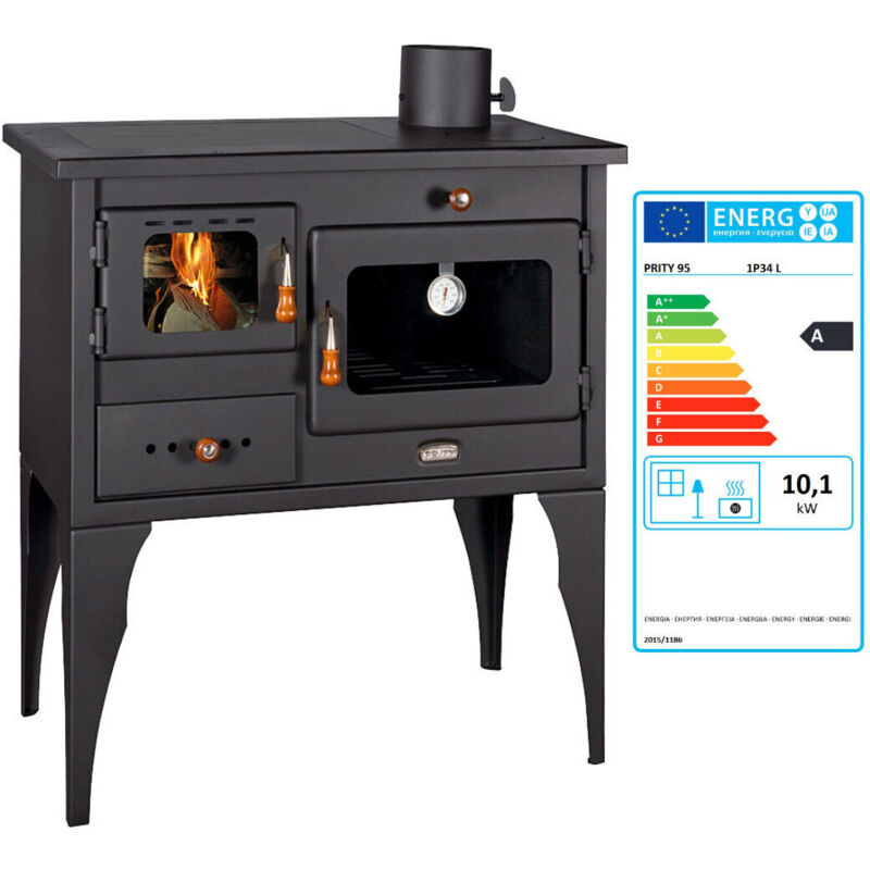 

Prity - Estufa de leña con horno, potencia de calentamiento de 10kw, estufa de leña para cocinar, placas de hierro fundido, modelo '1P34L'