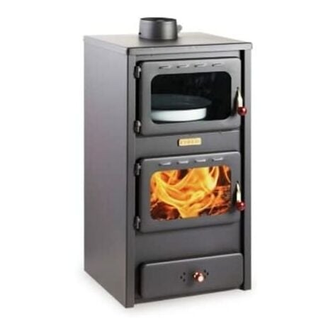 Estufa de leña con horno, 8.4 kw de potencia de calentamiento, tapa de acero, modelo "Kupro Lux Oven Steel"