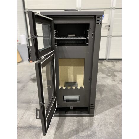 Estufa de leña con horno Prity K2 GT F – 8,1 kW, Burdeos, Clase A+, Diseño Refinado
