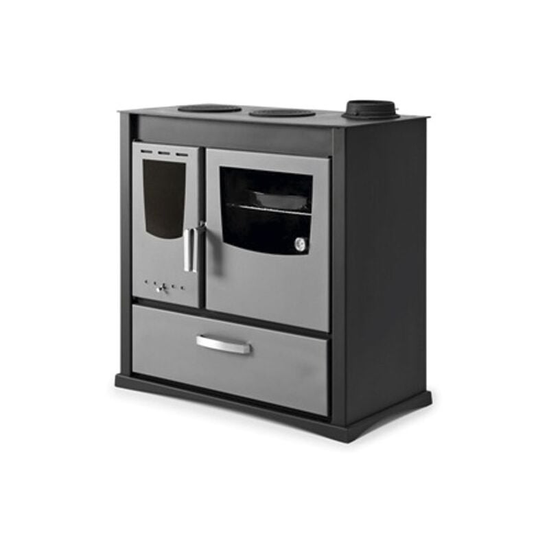 Estufa de leña con horno y campana opcional modelo l 12.36 Kw Cocina de leña moderna Cocina bilbaína Chimenea de leña Estufa cocina Estufa cocina