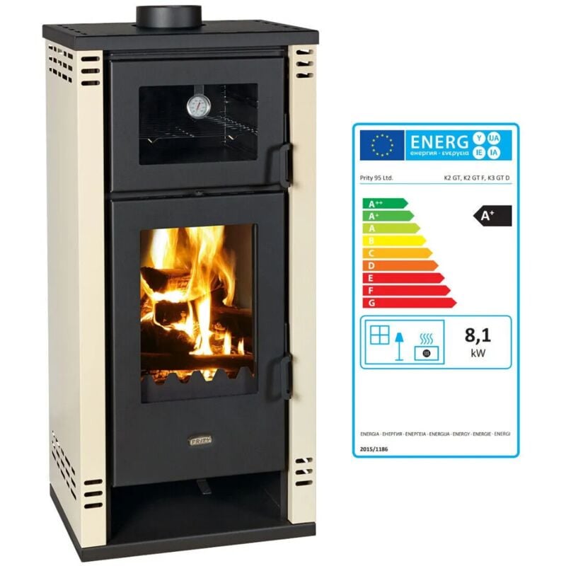 

Estufa De Leña Con Horno y Lados en color marfil 8.1kW Modelo Prity K2 GT F