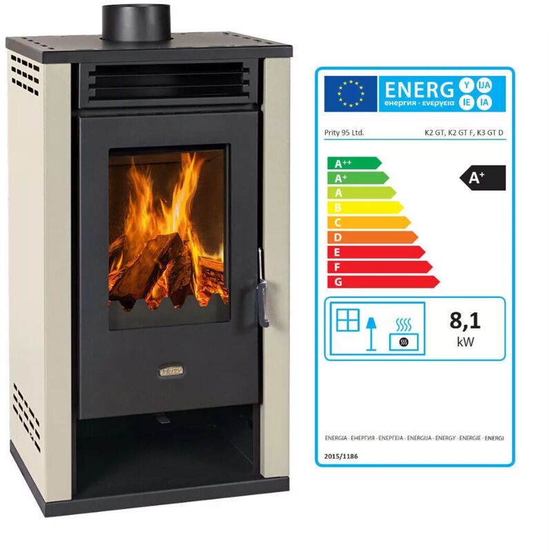

Estufa de Leña moderna con lados en color marfil 8.1kW Modelo Prity K2 GT